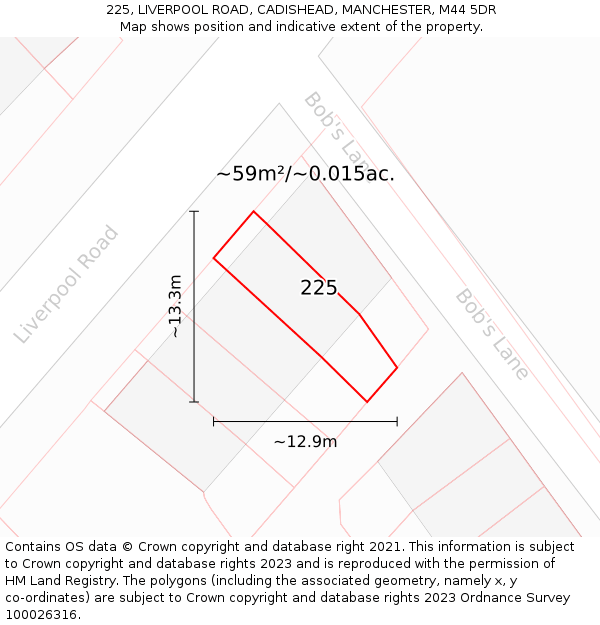 225, LIVERPOOL ROAD, CADISHEAD, MANCHESTER, M44 5DR: Plot and title map