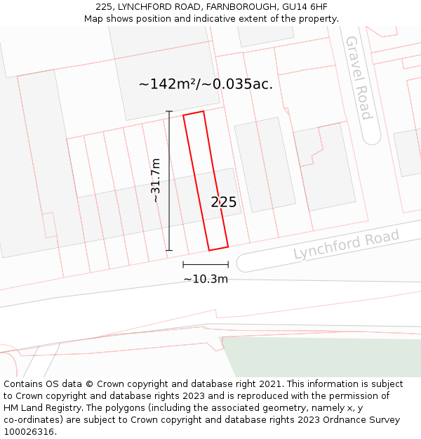 225, LYNCHFORD ROAD, FARNBOROUGH, GU14 6HF: Plot and title map