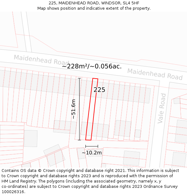 225, MAIDENHEAD ROAD, WINDSOR, SL4 5HF: Plot and title map