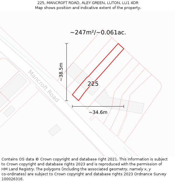225, MANCROFT ROAD, ALEY GREEN, LUTON, LU1 4DR: Plot and title map