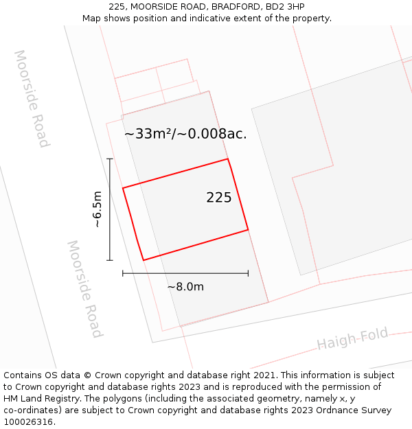 225, MOORSIDE ROAD, BRADFORD, BD2 3HP: Plot and title map