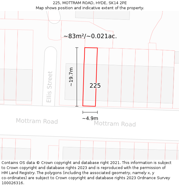 225, MOTTRAM ROAD, HYDE, SK14 2PE: Plot and title map