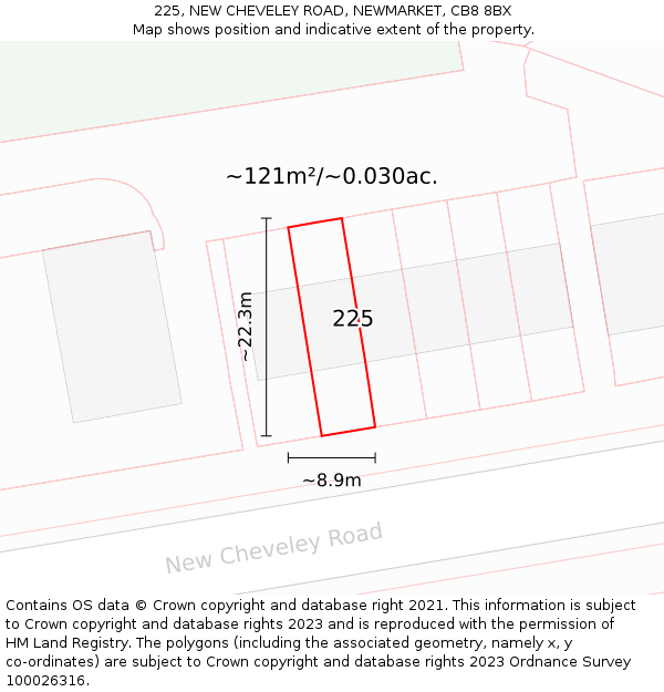 225, NEW CHEVELEY ROAD, NEWMARKET, CB8 8BX: Plot and title map
