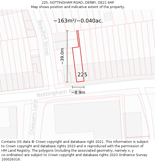 225, NOTTINGHAM ROAD, DERBY, DE21 6AP: Plot and title map