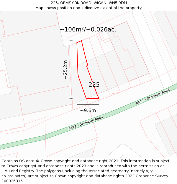 225, ORMSKIRK ROAD, WIGAN, WN5 9DN: Plot and title map