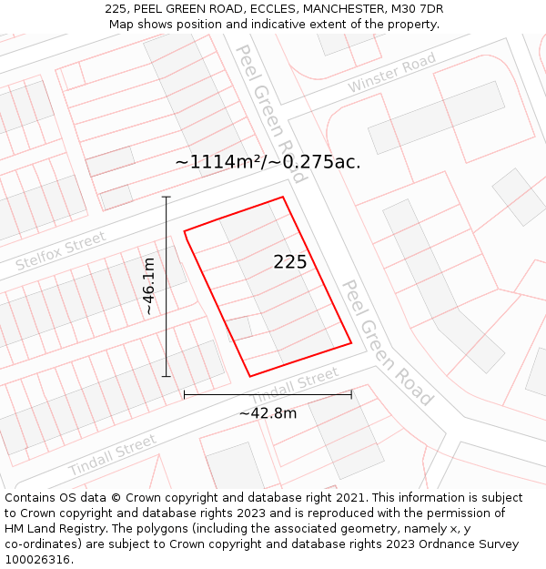225, PEEL GREEN ROAD, ECCLES, MANCHESTER, M30 7DR: Plot and title map