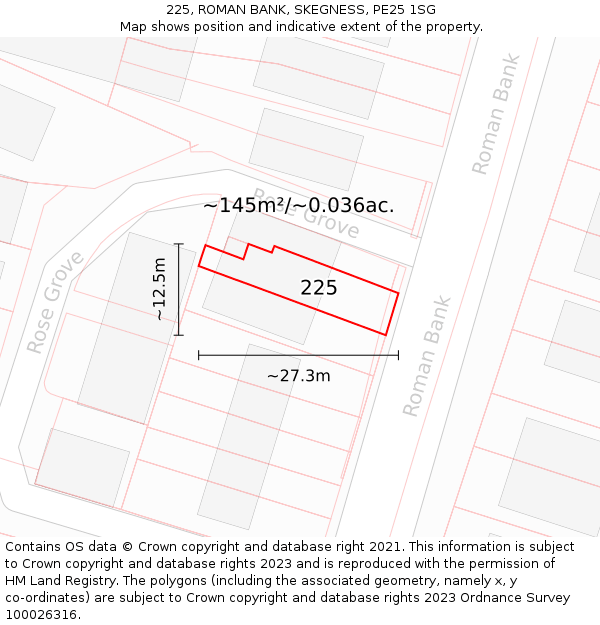 225, ROMAN BANK, SKEGNESS, PE25 1SG: Plot and title map
