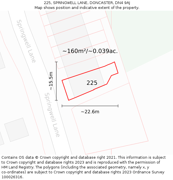 225, SPRINGWELL LANE, DONCASTER, DN4 9AJ: Plot and title map