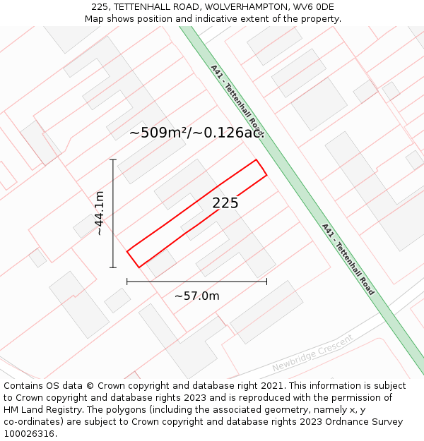 225, TETTENHALL ROAD, WOLVERHAMPTON, WV6 0DE: Plot and title map