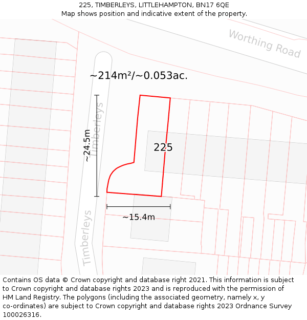 225, TIMBERLEYS, LITTLEHAMPTON, BN17 6QE: Plot and title map