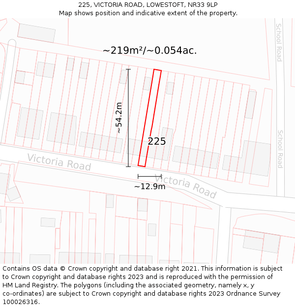 225, VICTORIA ROAD, LOWESTOFT, NR33 9LP: Plot and title map