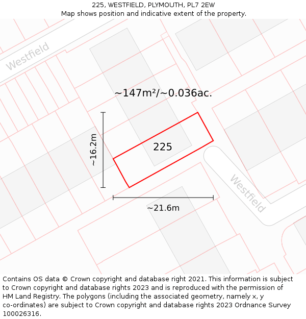 225, WESTFIELD, PLYMOUTH, PL7 2EW: Plot and title map
