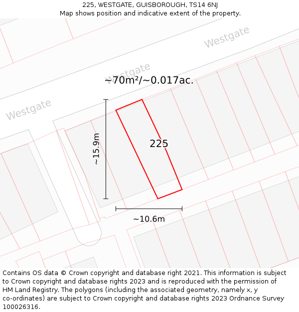 225, WESTGATE, GUISBOROUGH, TS14 6NJ: Plot and title map