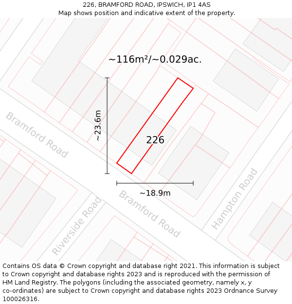 226, BRAMFORD ROAD, IPSWICH, IP1 4AS: Plot and title map