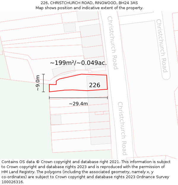 226, CHRISTCHURCH ROAD, RINGWOOD, BH24 3AS: Plot and title map