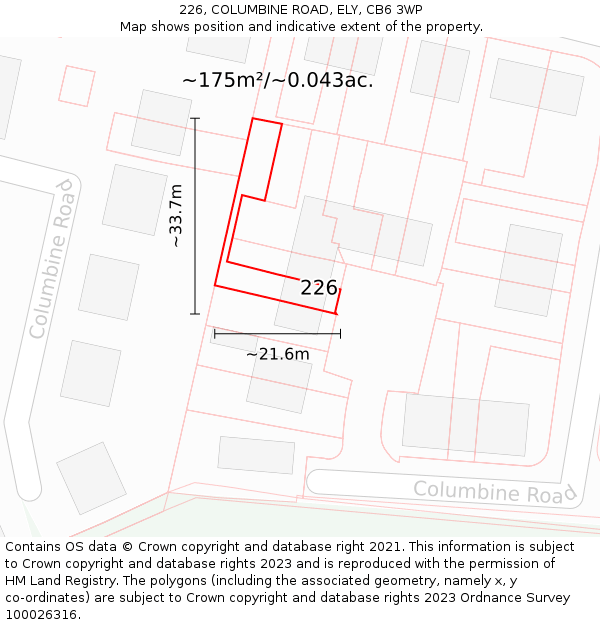226, COLUMBINE ROAD, ELY, CB6 3WP: Plot and title map