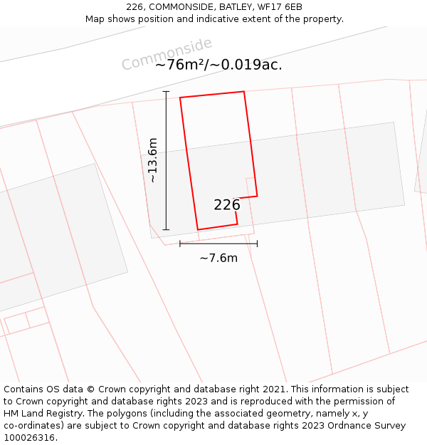 226, COMMONSIDE, BATLEY, WF17 6EB: Plot and title map
