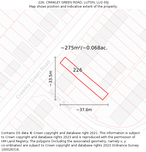 226, CRAWLEY GREEN ROAD, LUTON, LU2 0SJ: Plot and title map