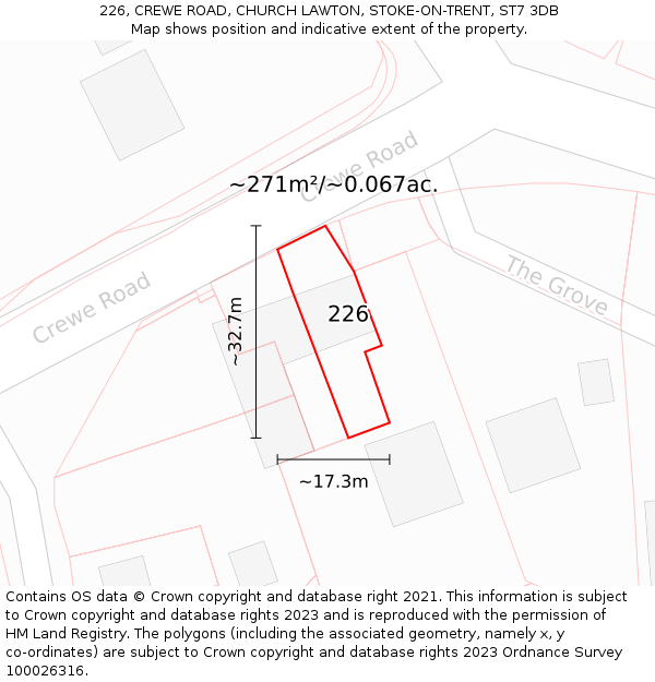 226, CREWE ROAD, CHURCH LAWTON, STOKE-ON-TRENT, ST7 3DB: Plot and title map