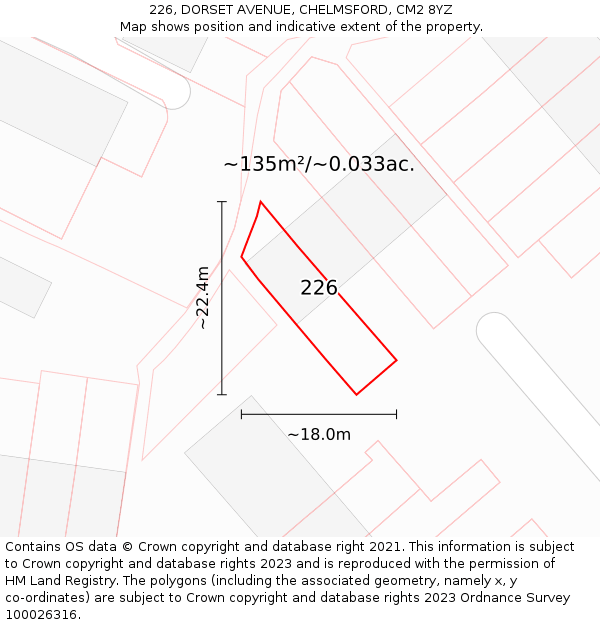 226, DORSET AVENUE, CHELMSFORD, CM2 8YZ: Plot and title map