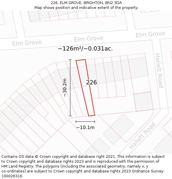 226, ELM GROVE, BRIGHTON, BN2 3DA: Plot and title map