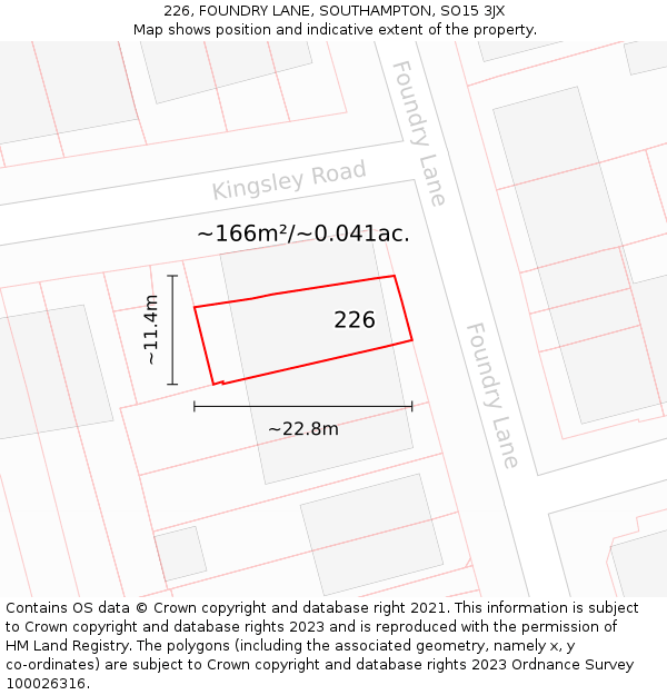 226, FOUNDRY LANE, SOUTHAMPTON, SO15 3JX: Plot and title map