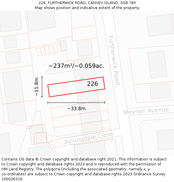 226, FURTHERWICK ROAD, CANVEY ISLAND, SS8 7BY: Plot and title map