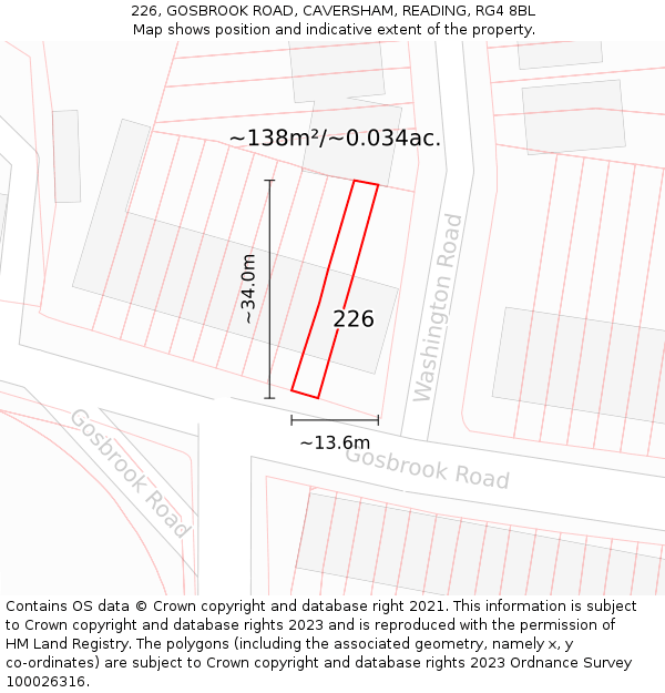 226, GOSBROOK ROAD, CAVERSHAM, READING, RG4 8BL: Plot and title map