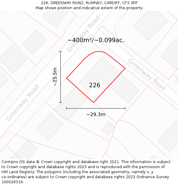 226, GREENWAY ROAD, RUMNEY, CARDIFF, CF3 3PP: Plot and title map