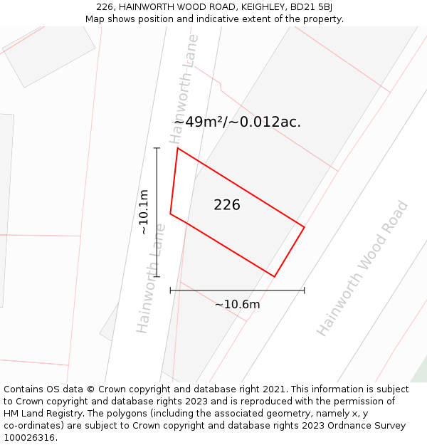 226, HAINWORTH WOOD ROAD, KEIGHLEY, BD21 5BJ: Plot and title map