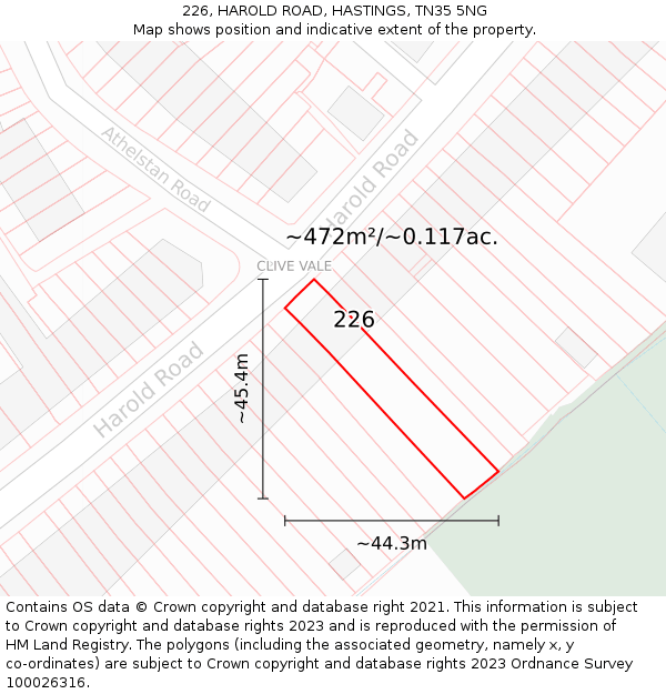 226, HAROLD ROAD, HASTINGS, TN35 5NG: Plot and title map