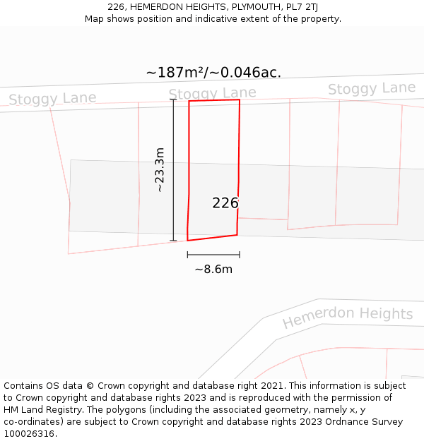 226, HEMERDON HEIGHTS, PLYMOUTH, PL7 2TJ: Plot and title map