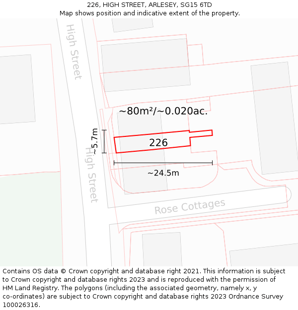 226, HIGH STREET, ARLESEY, SG15 6TD: Plot and title map