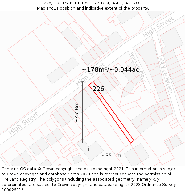 226, HIGH STREET, BATHEASTON, BATH, BA1 7QZ: Plot and title map