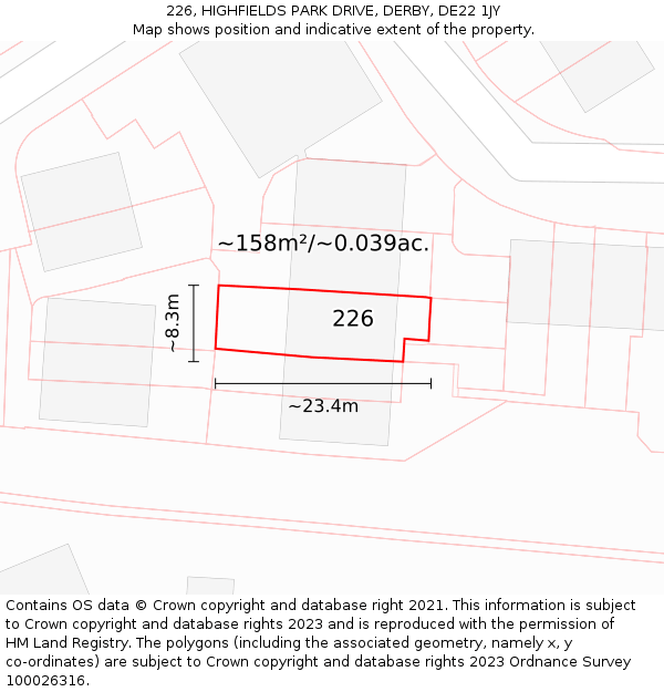 226, HIGHFIELDS PARK DRIVE, DERBY, DE22 1JY: Plot and title map