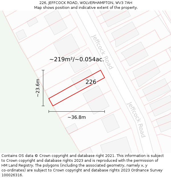 226, JEFFCOCK ROAD, WOLVERHAMPTON, WV3 7AH: Plot and title map