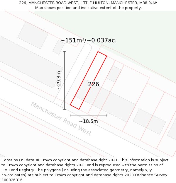 226, MANCHESTER ROAD WEST, LITTLE HULTON, MANCHESTER, M38 9UW: Plot and title map