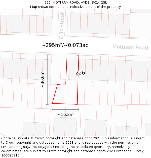 226, MOTTRAM ROAD, HYDE, SK14 2SL: Plot and title map