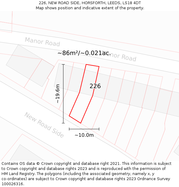 226, NEW ROAD SIDE, HORSFORTH, LEEDS, LS18 4DT: Plot and title map