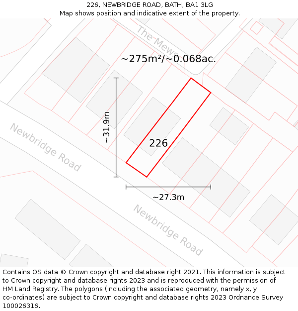 226, NEWBRIDGE ROAD, BATH, BA1 3LG: Plot and title map