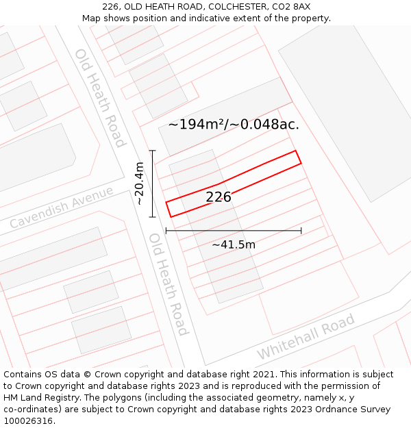 226, OLD HEATH ROAD, COLCHESTER, CO2 8AX: Plot and title map