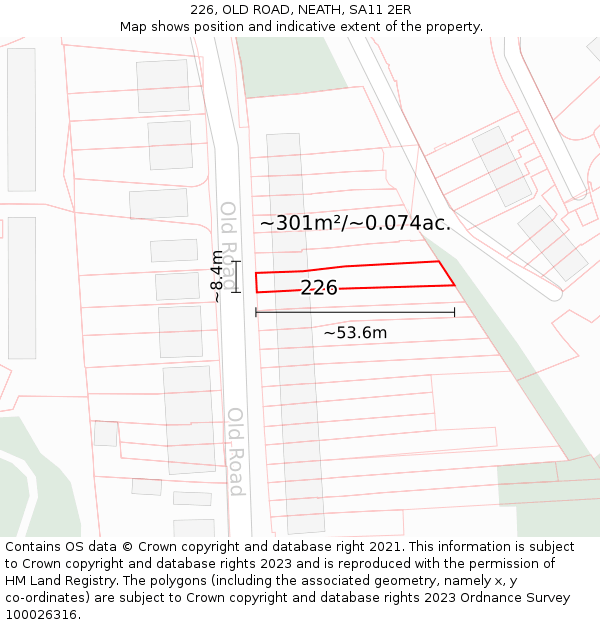 226, OLD ROAD, NEATH, SA11 2ER: Plot and title map