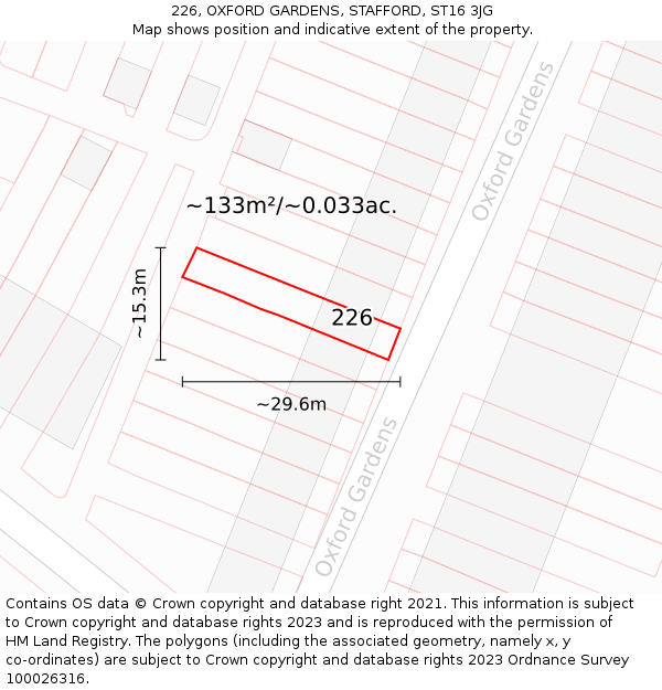 226, OXFORD GARDENS, STAFFORD, ST16 3JG: Plot and title map