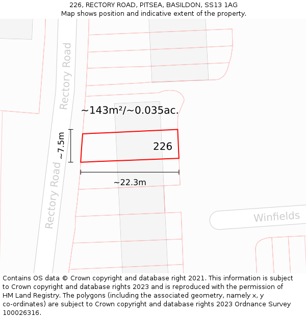 226, RECTORY ROAD, PITSEA, BASILDON, SS13 1AG: Plot and title map