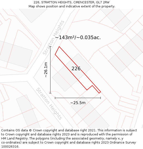 226, STRATTON HEIGHTS, CIRENCESTER, GL7 2RW: Plot and title map