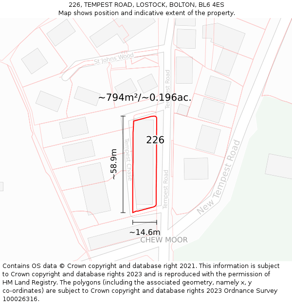 226, TEMPEST ROAD, LOSTOCK, BOLTON, BL6 4ES: Plot and title map