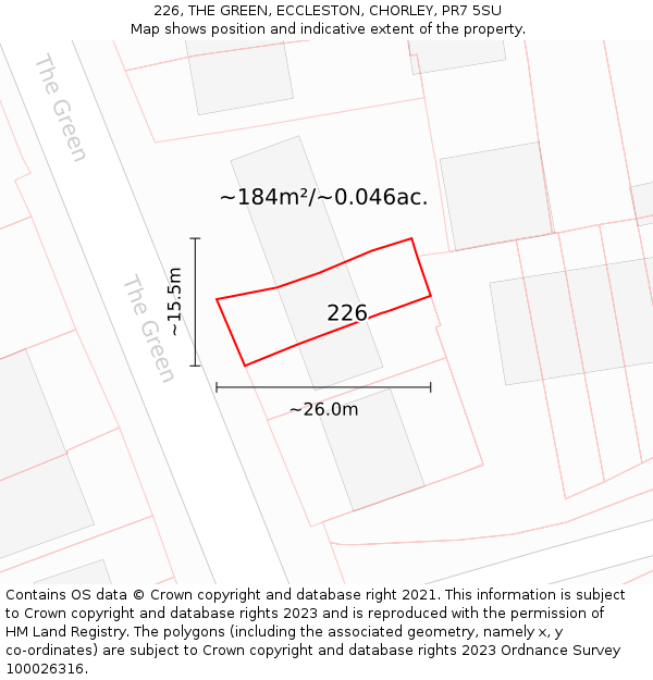 226, THE GREEN, ECCLESTON, CHORLEY, PR7 5SU: Plot and title map