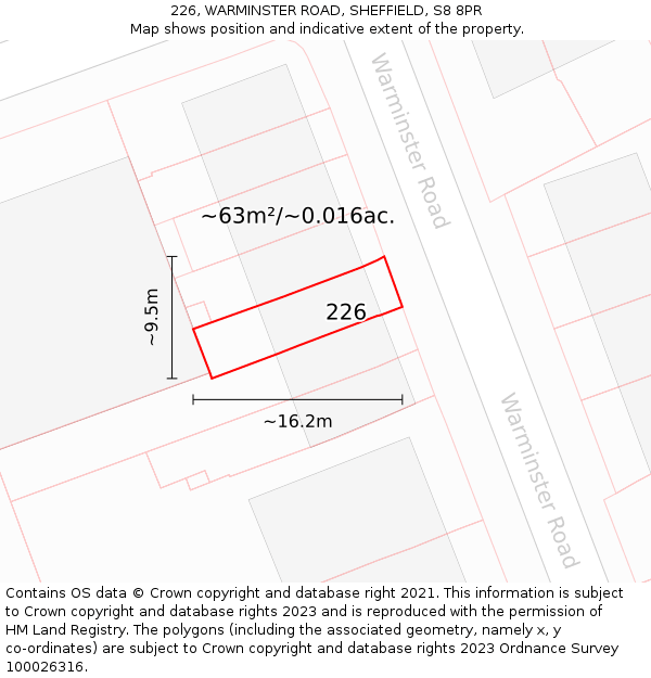 226, WARMINSTER ROAD, SHEFFIELD, S8 8PR: Plot and title map
