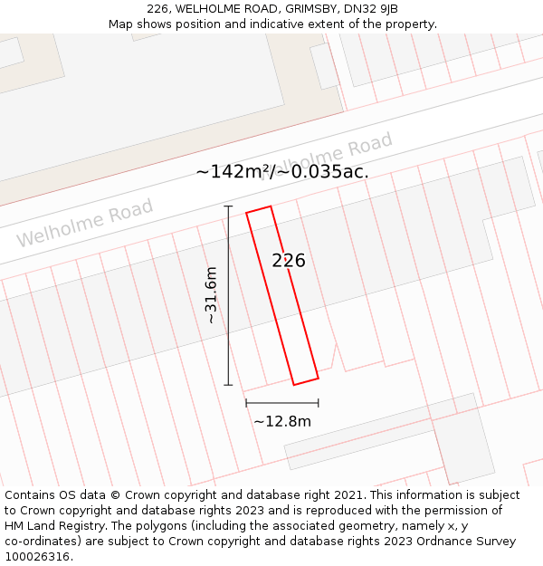 226, WELHOLME ROAD, GRIMSBY, DN32 9JB: Plot and title map