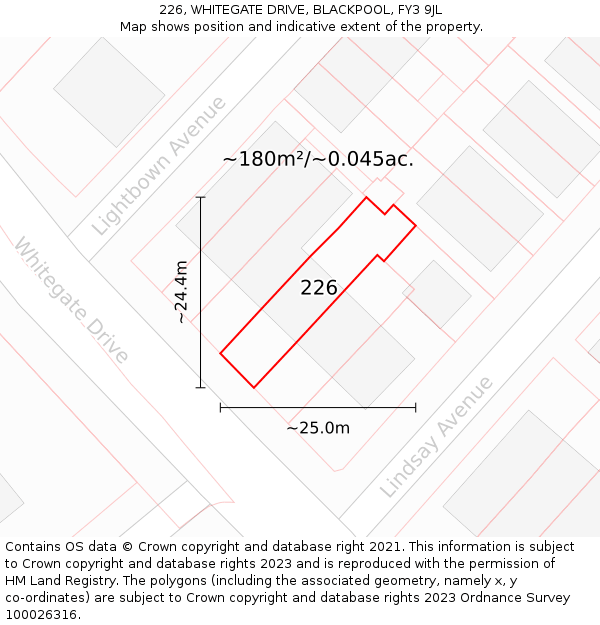 226, WHITEGATE DRIVE, BLACKPOOL, FY3 9JL: Plot and title map
